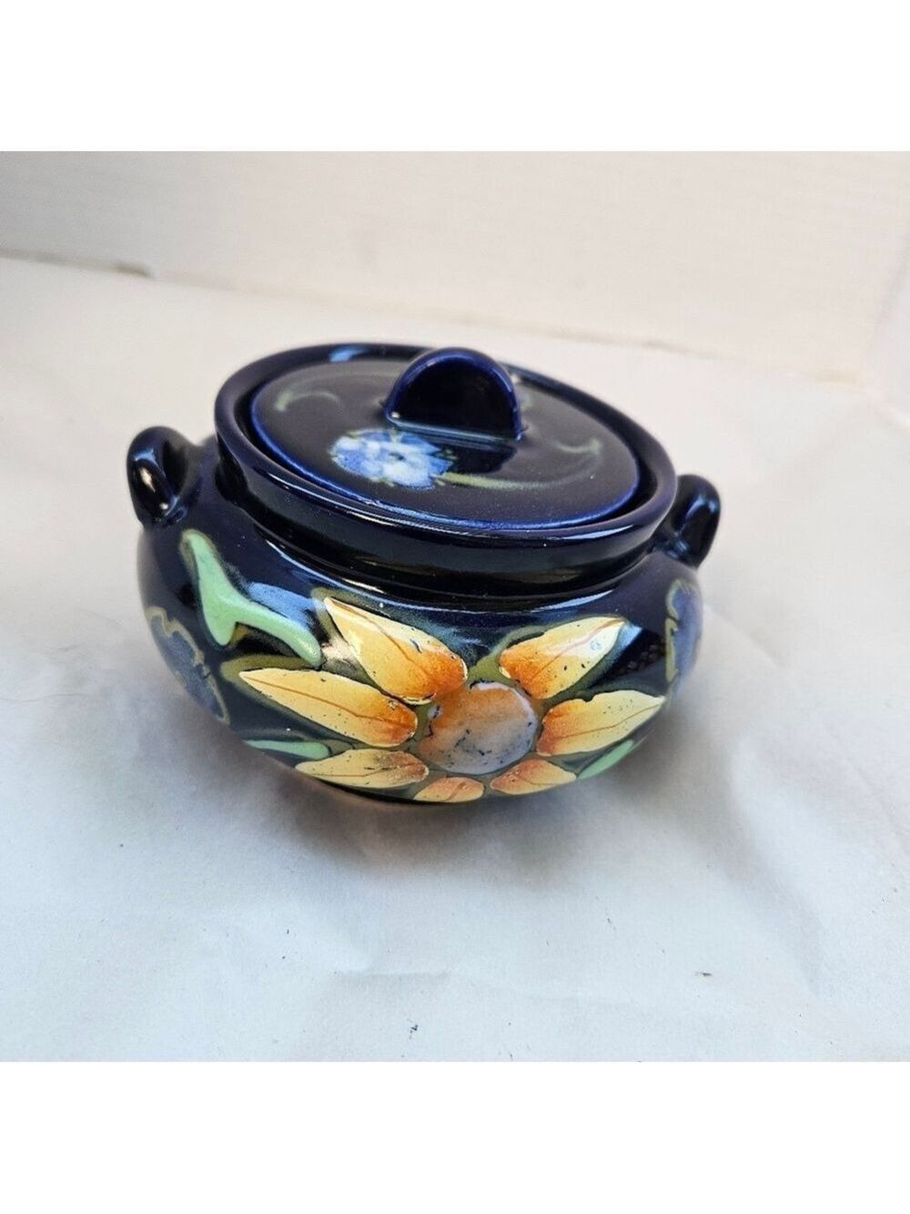 Vintage Japan Fine China Cobalt Blue Sunflower Sugar Bowl